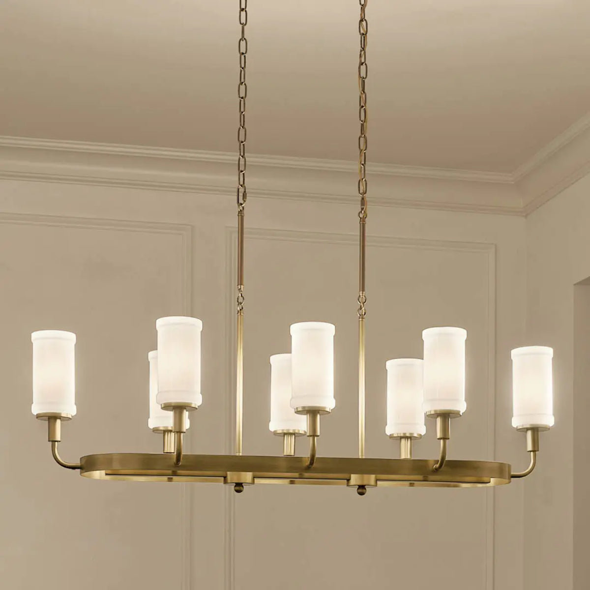 Vetivene 47" 8-Light Linear Chandelier, Natural Brass Finish - Bees Lighting