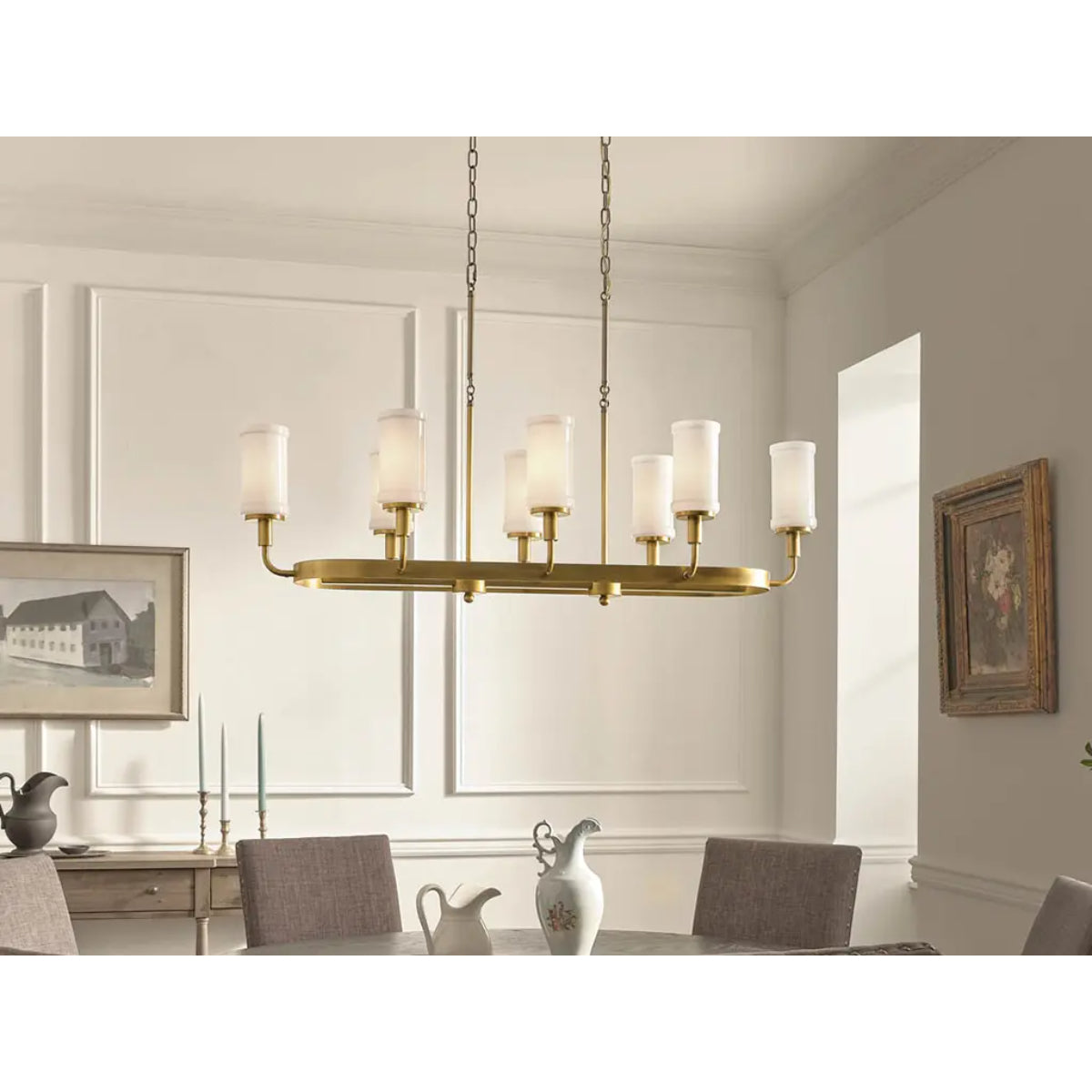 Vetivene 47" 8-Light Linear Chandelier, Natural Brass Finish - Bees Lighting