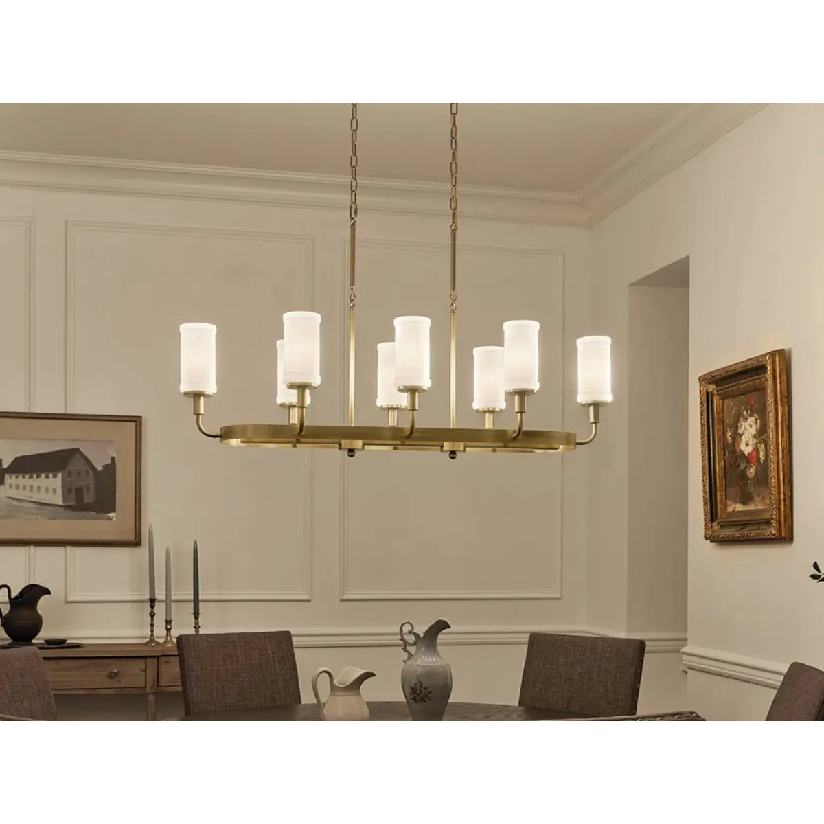 Vetivene 47" 8-Light Linear Chandelier, Natural Brass Finish - Bees Lighting