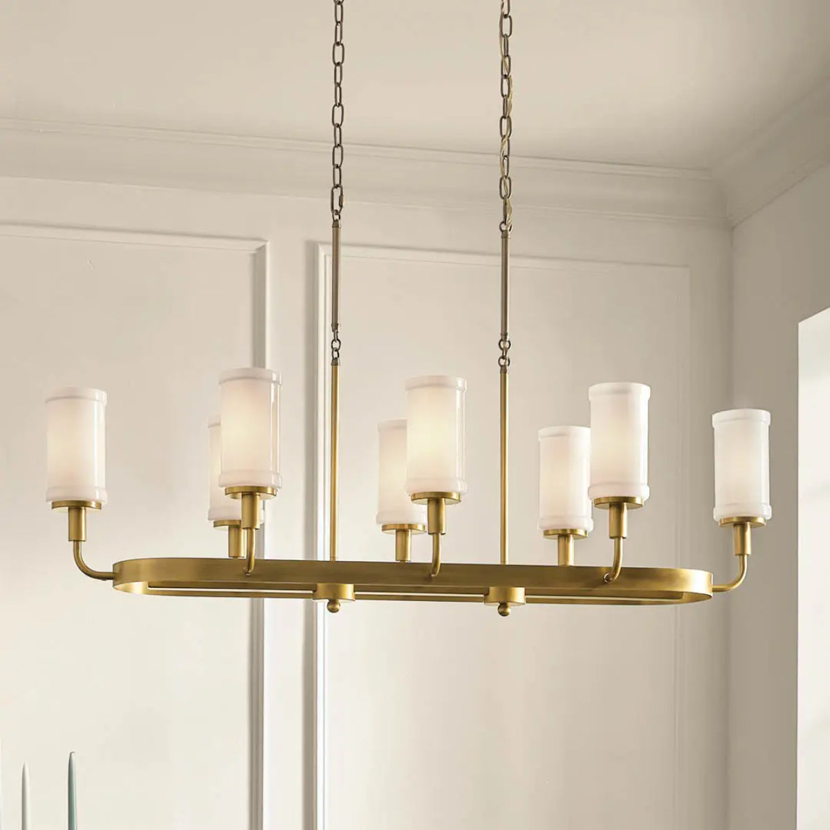 Vetivene 47" 8-Light Linear Chandelier, Natural Brass Finish - Bees Lighting