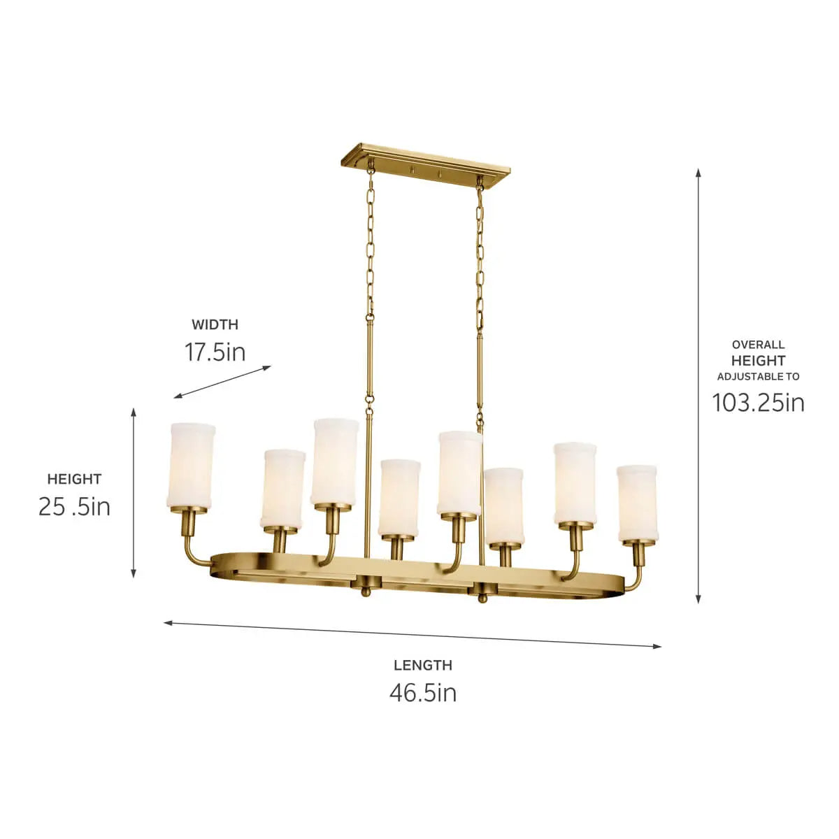 Vetivene 47" 8-Light Linear Chandelier, Natural Brass Finish - Bees Lighting