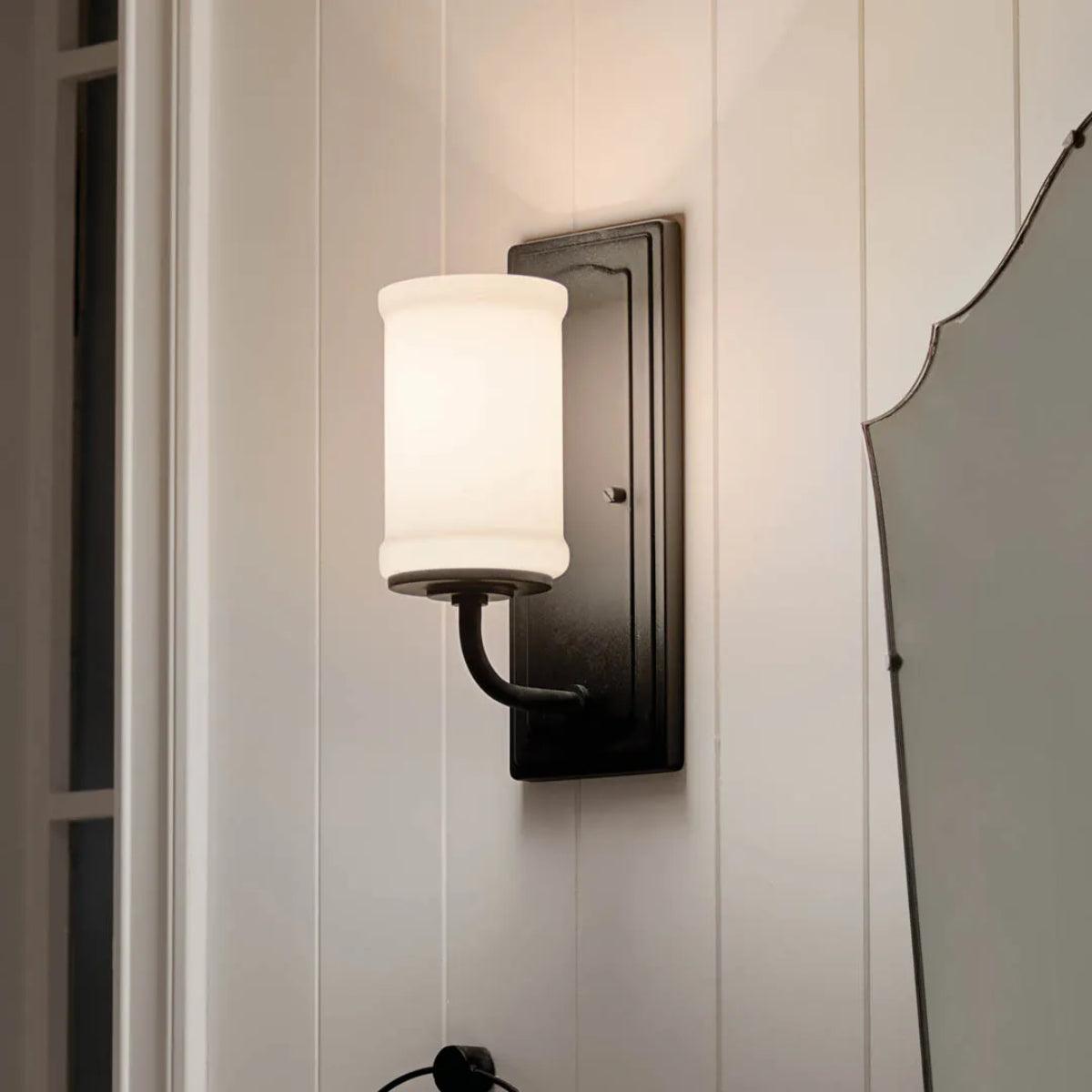 Vetivene 12" 1-Light Wall Sconce With Opal Glass, Black Finish - Bees Lighting