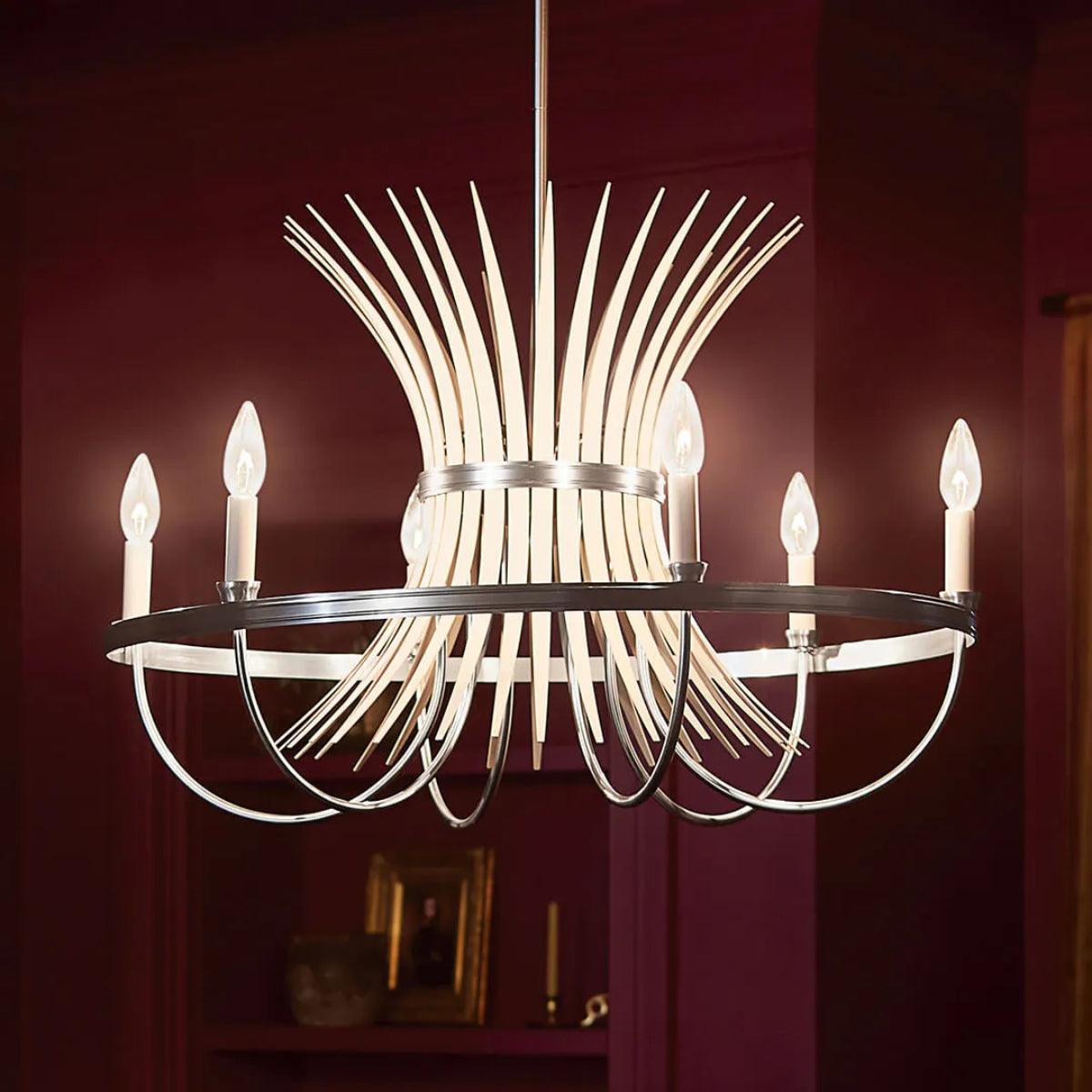 Baile 29" 6-Light Chandelier 1-Tier, Brushed Nickel Finish - Bees Lighting