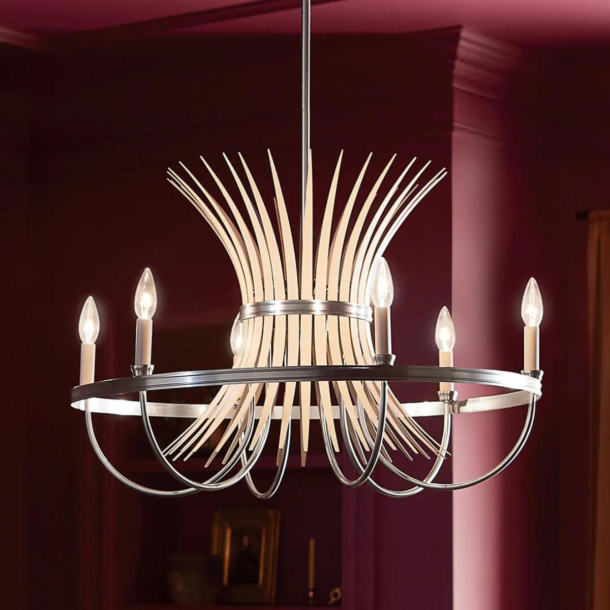 Baile 29" 6-Light Chandelier 1-Tier, Brushed Nickel Finish - Bees Lighting