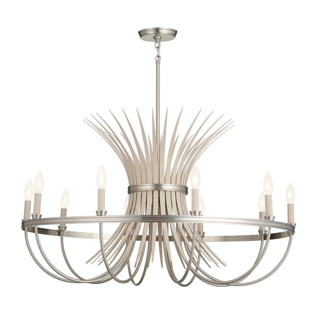 Baile 37" 10-Light Chandelier 1-Tier, Brushed Nickel and Greige Finish - Bees Lighting