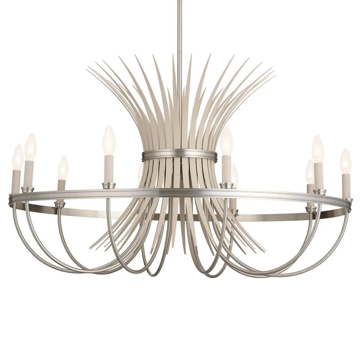 Baile 37" 10-Light Chandelier 1-Tier, Brushed Nickel and Greige Finish - Bees Lighting