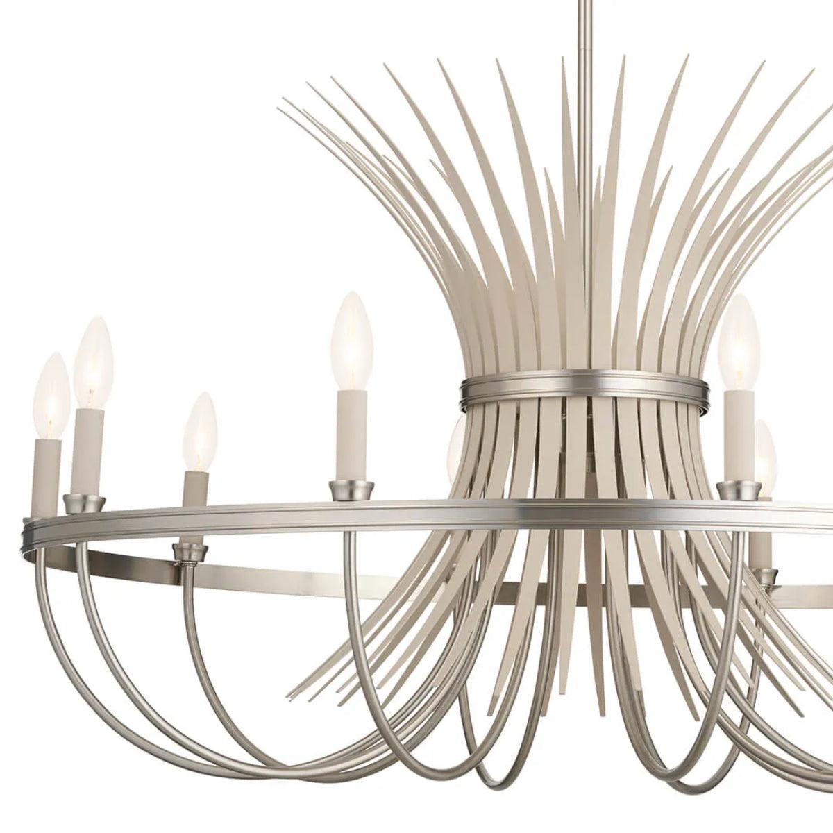 Baile 37" 10-Light Chandelier 1-Tier, Brushed Nickel and Greige Finish - Bees Lighting