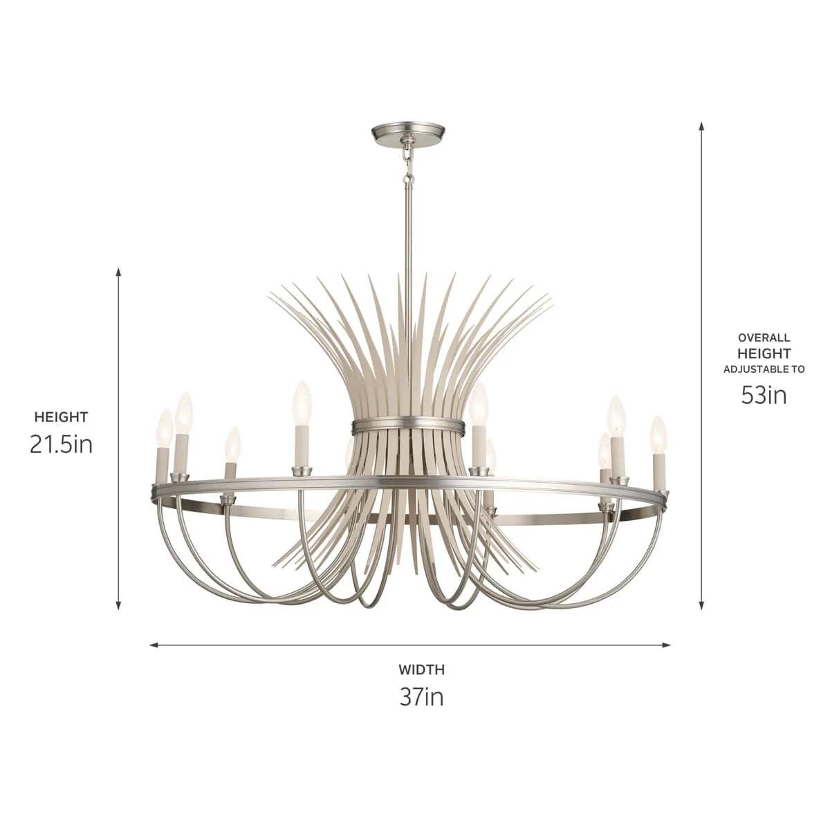 Baile 37" 10-Light Chandelier 1-Tier, Brushed Nickel and Greige Finish - Bees Lighting