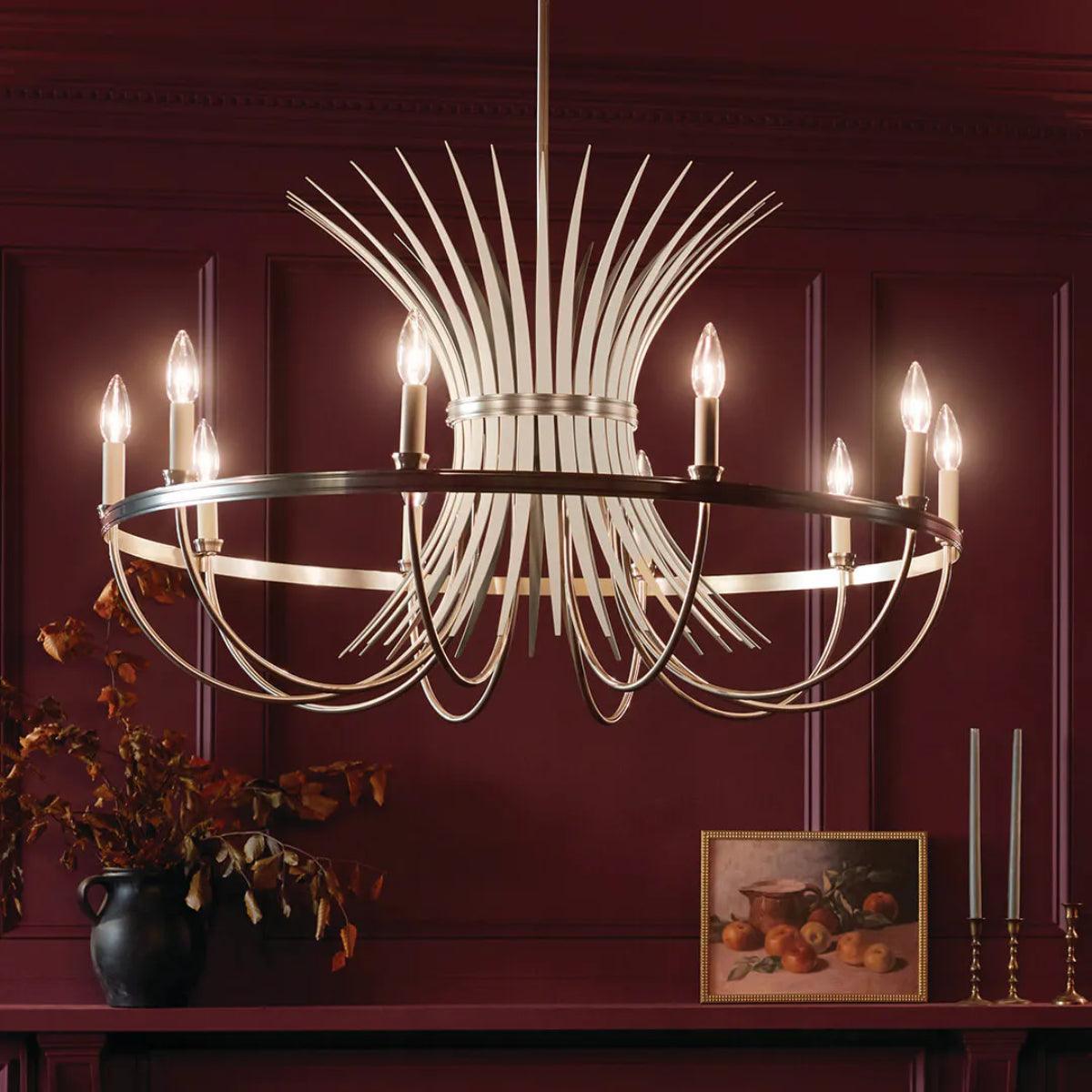 Baile 37" 10-Light Chandelier 1-Tier, Brushed Nickel and Greige Finish - Bees Lighting