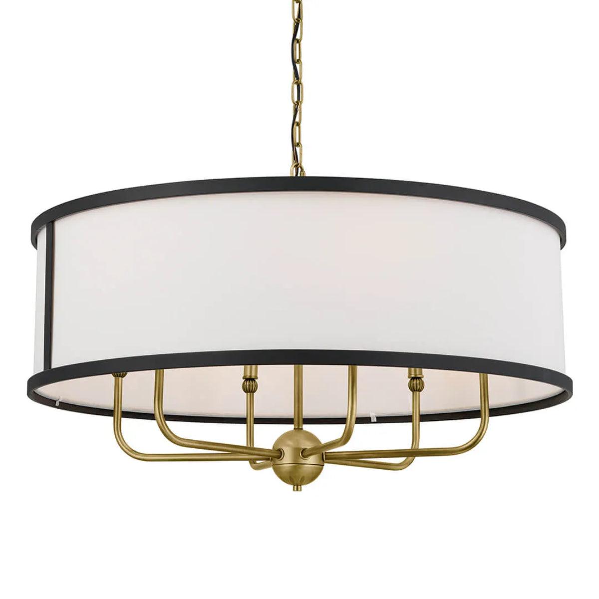 Heddle 31" 6-Light Chandelier with Fabric drum shade, Natural Brass Finish