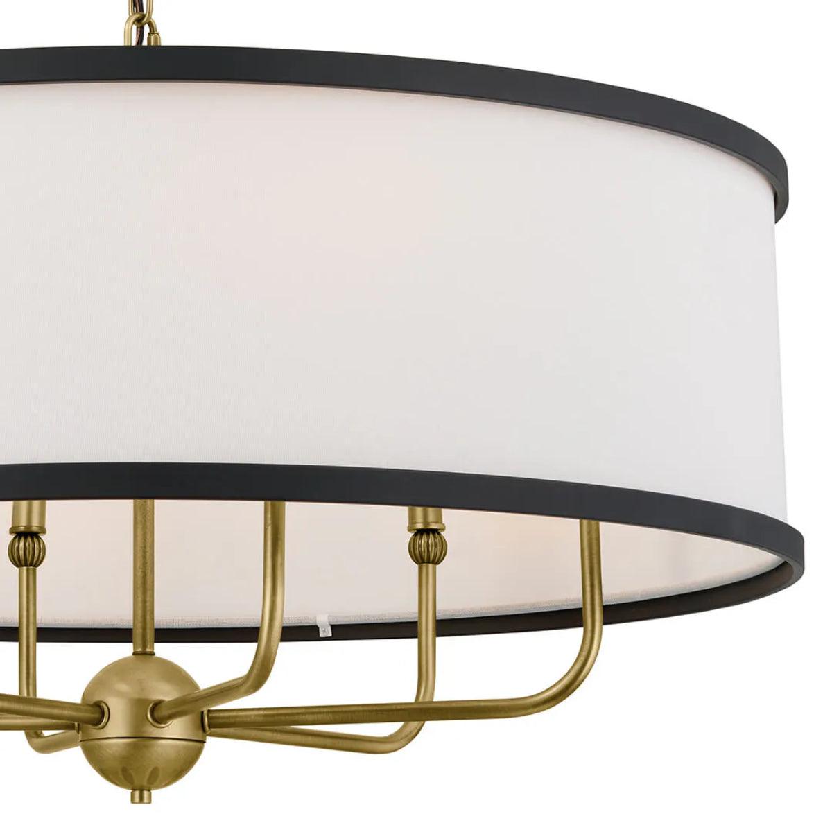 Heddle 31" 6-Light Chandelier with Fabric drum shade, Natural Brass Finish