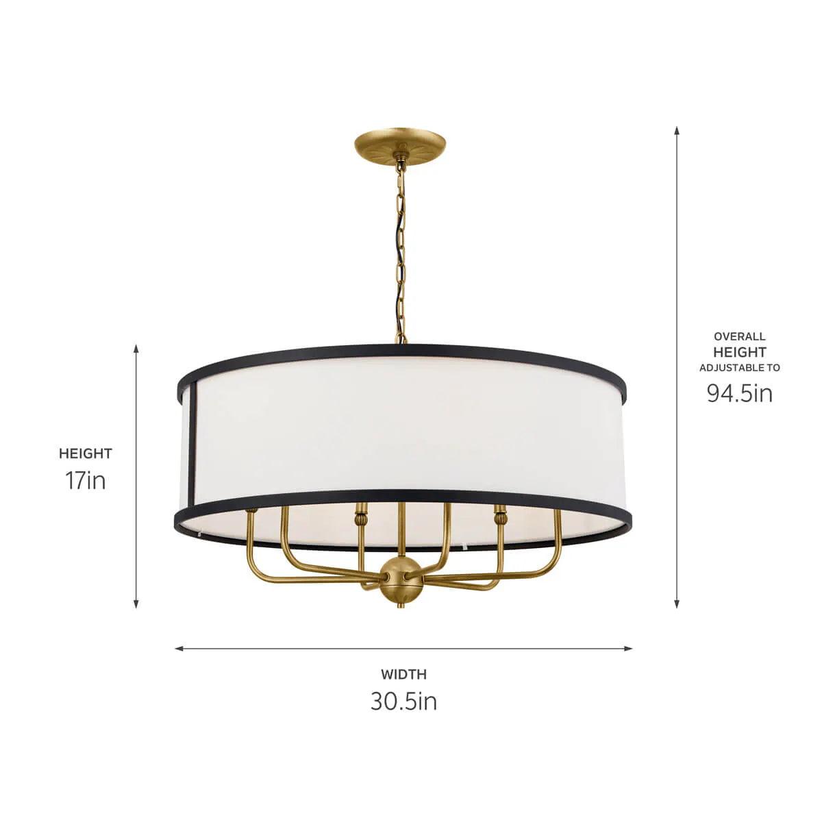 Heddle 31" 6-Light Chandelier with Fabric drum shade, Natural Brass Finish