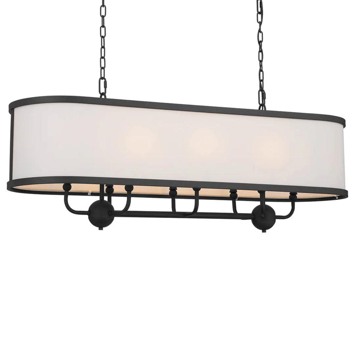 Heddle 43" 8-Light Linear Chandelier with Fabric drum shade, Textured Black Finish - Bees Lighting