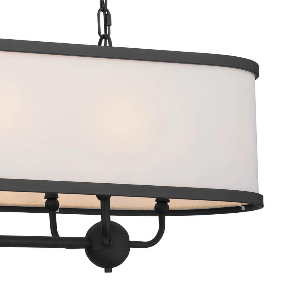 Heddle 43" 8-Light Linear Chandelier with Fabric drum shade, Textured Black Finish - Bees Lighting