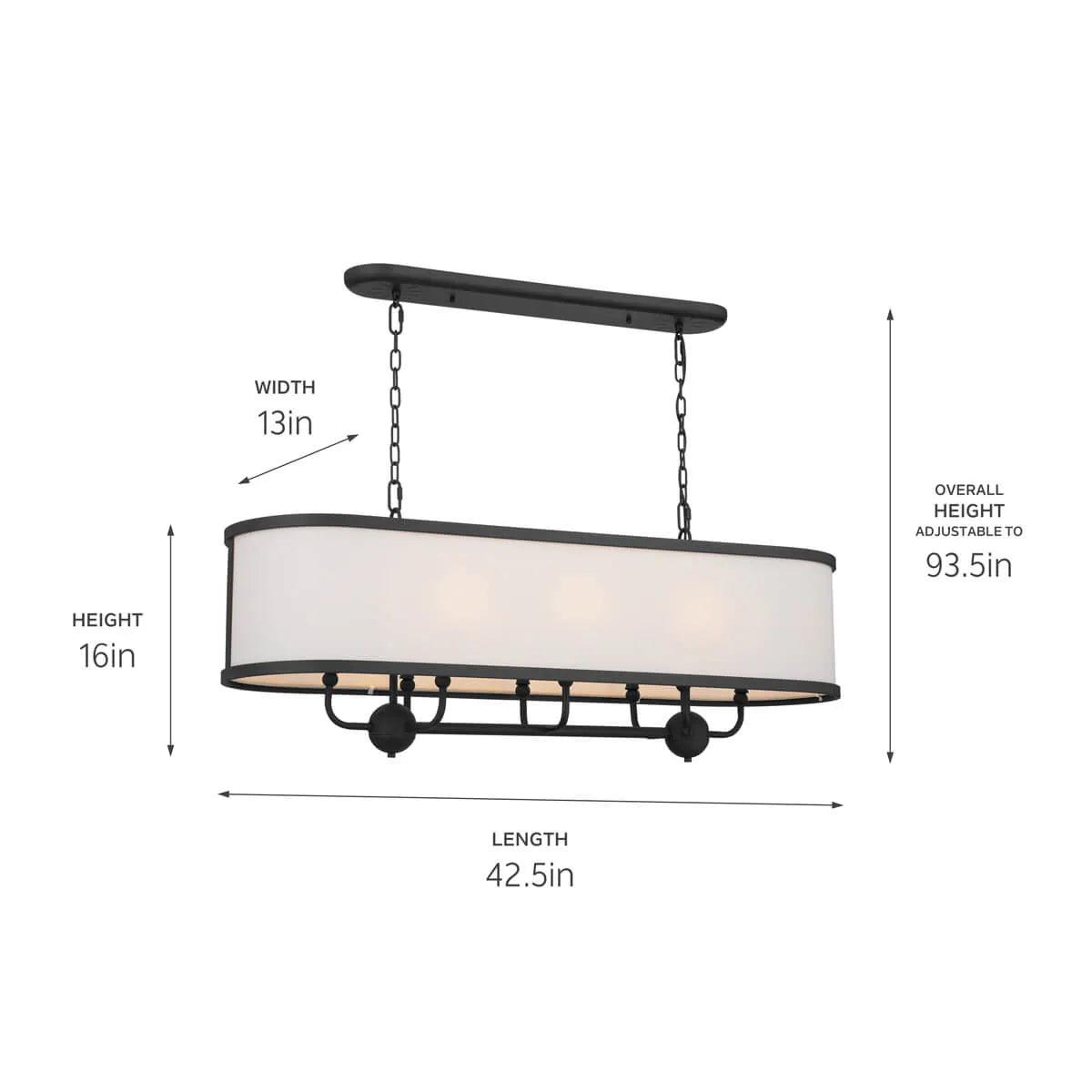 Heddle 43" 8-Light Linear Chandelier with Fabric drum shade, Textured Black Finish - Bees Lighting