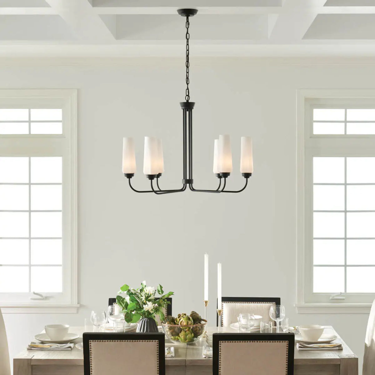 Truby 29" 6-Light Chandelier, Black Finish - Bees Lighting