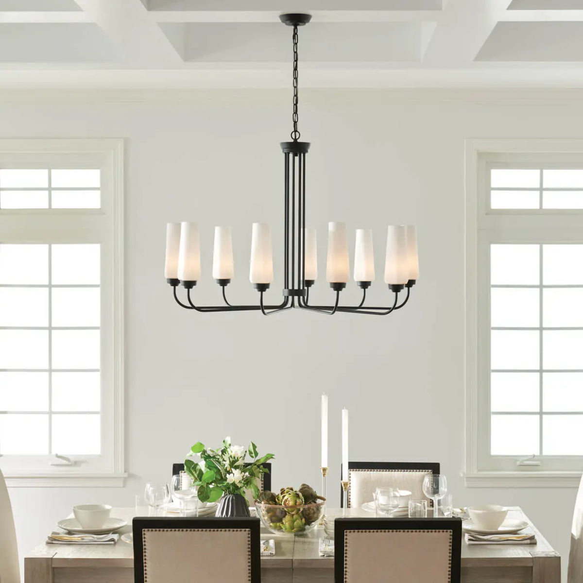 Truby 38" 9-Light Chandelier, Black Finish - Bees Lighting