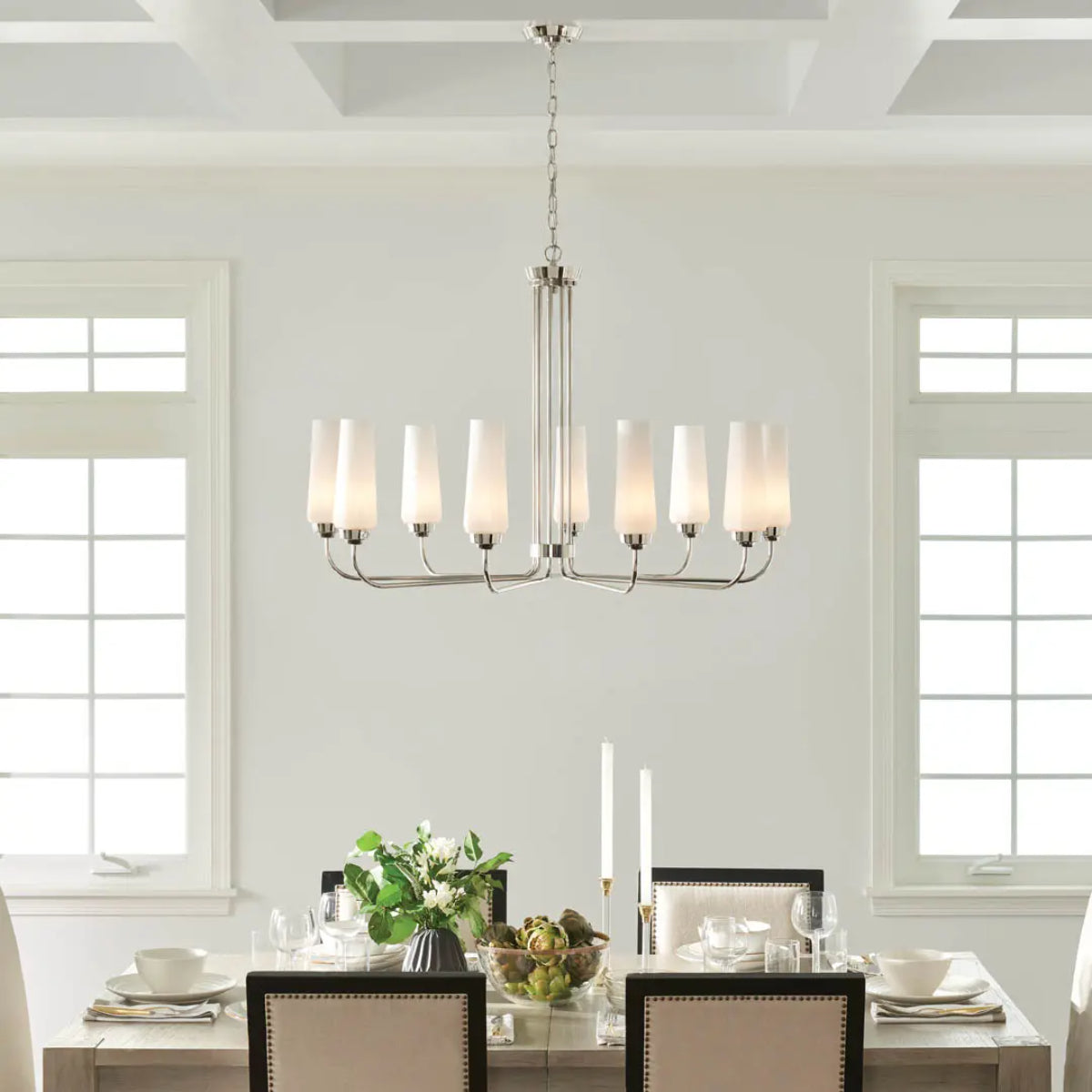 Truby 38" 9-Light Chandelier, Polished Nickel Finish - Bees Lighting