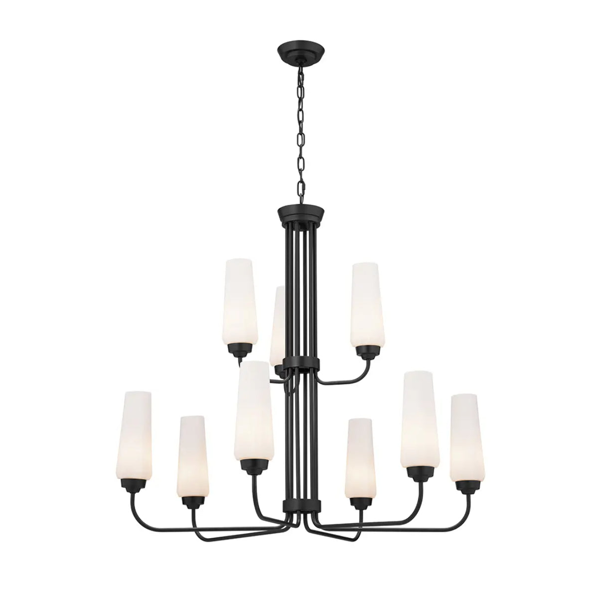 Truby 34" 9-Light Multi-Tier Chandelier, Black Finish - Bees Lighting