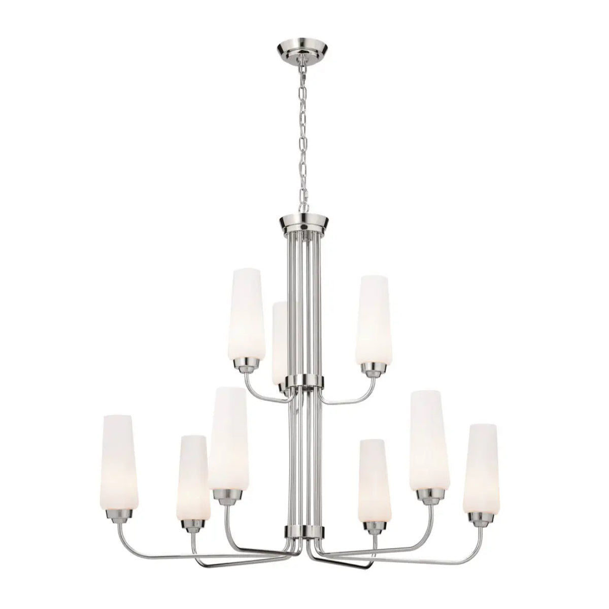 Truby 34" 9-Light Multi-Tier Chandelier, Polished Nickel Finish - Bees Lighting