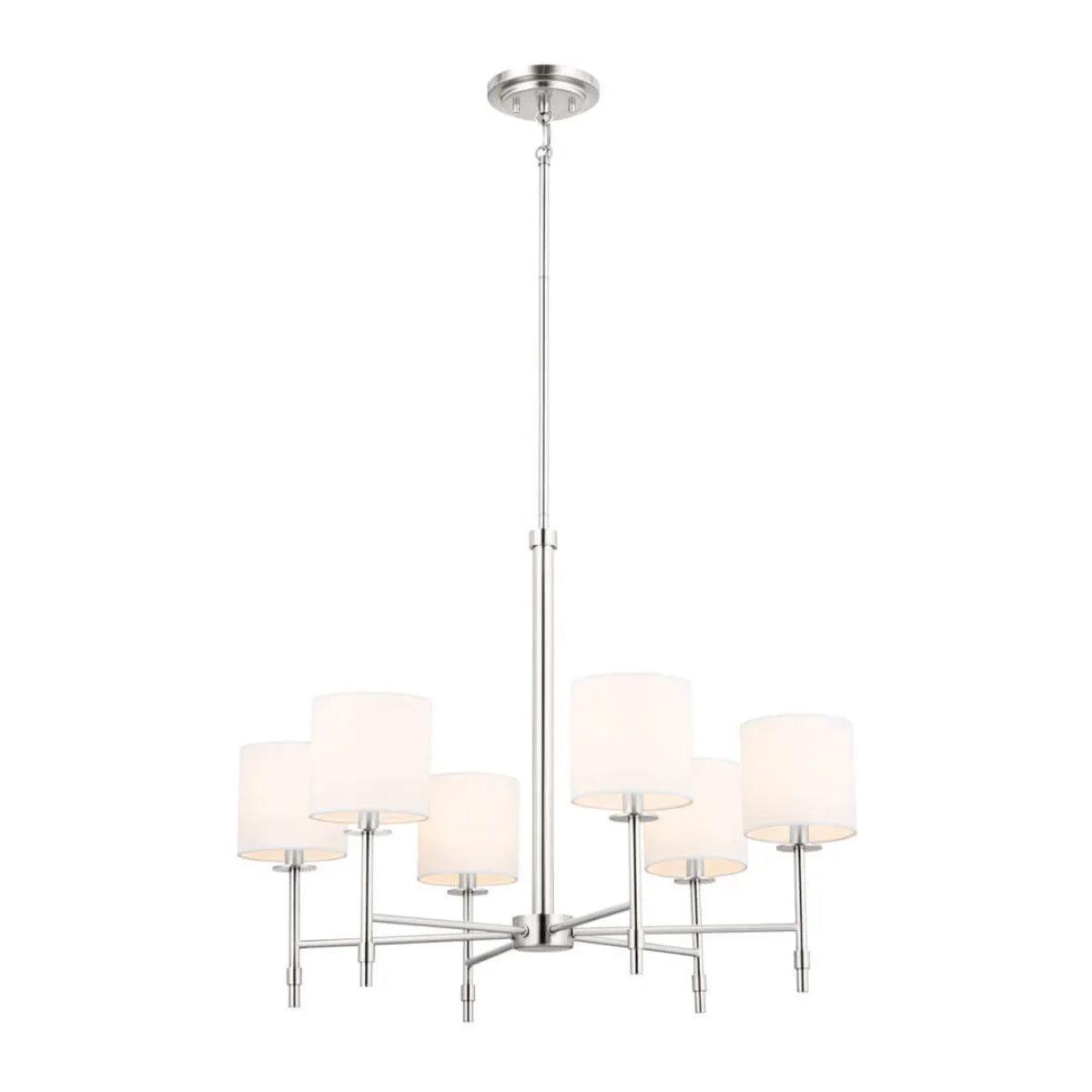 Ali 28" 6-Light Chandelier with Fabric Drum Shade, Polished Nickel Finish - Bees Lighting