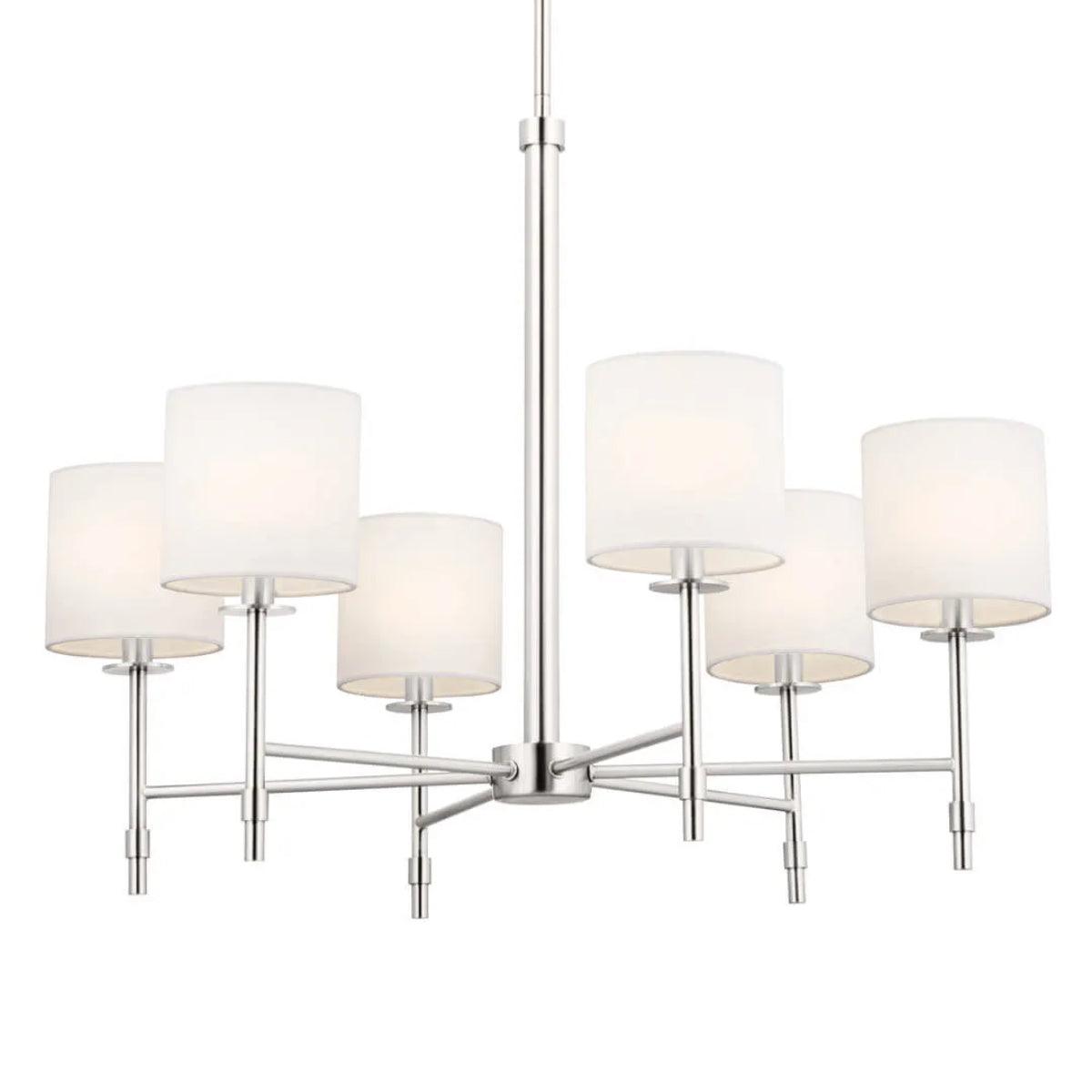 Ali 28" 6-Light Chandelier with Fabric Drum Shade, Polished Nickel Finish - Bees Lighting