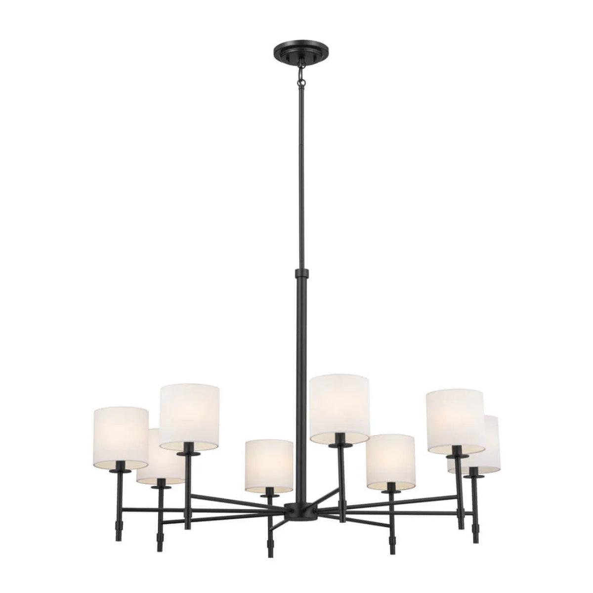 Ali 39" 8-Light Chandelier with Fabric Drum Shade, Black Finish - Bees Lighting