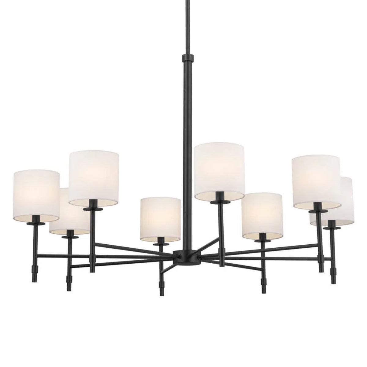 Ali 39" 8-Light Chandelier with Fabric Drum Shade, Black Finish - Bees Lighting