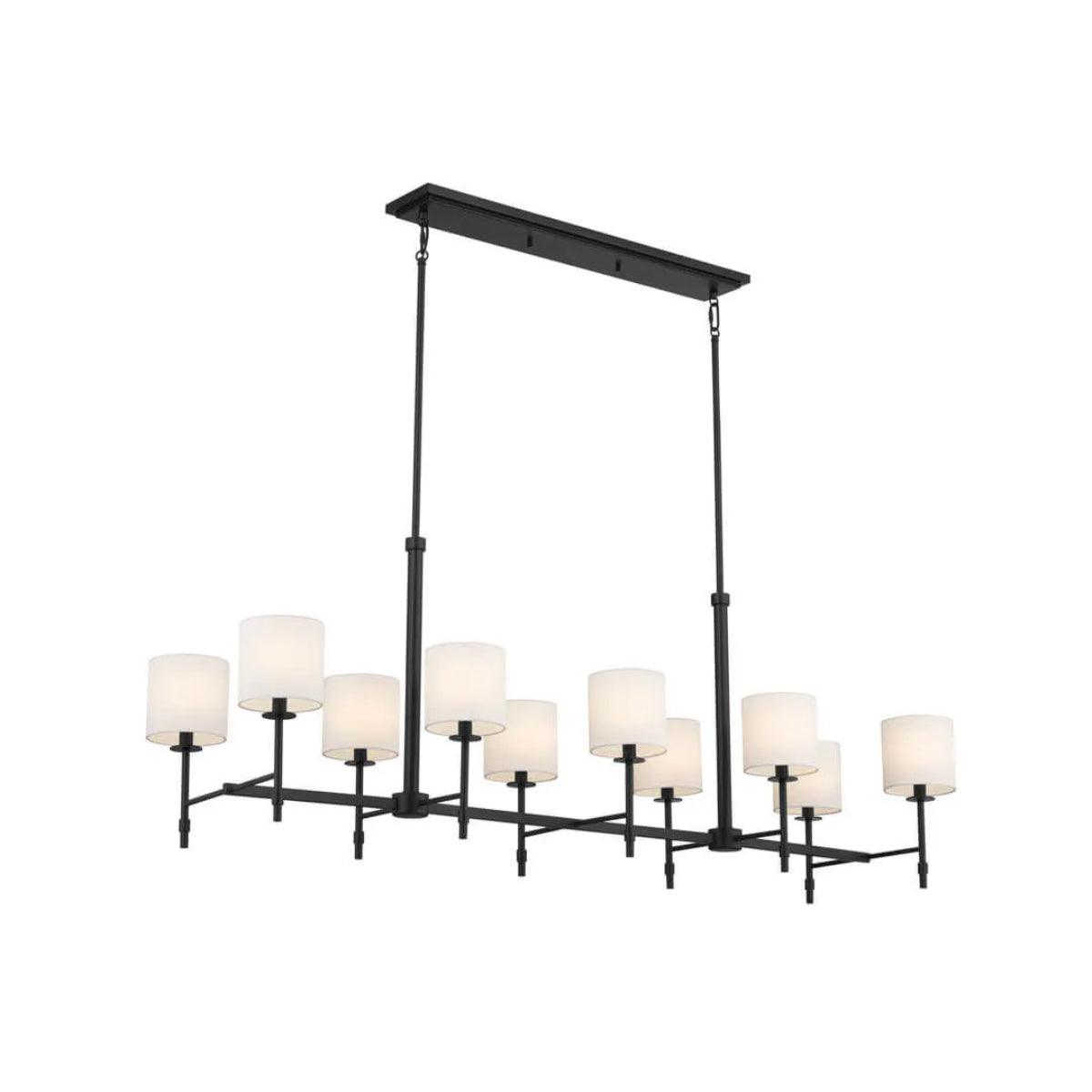 Ali 57" 10-Light Chandelier with Fabric Drum Shade, Black Finish - Bees Lighting