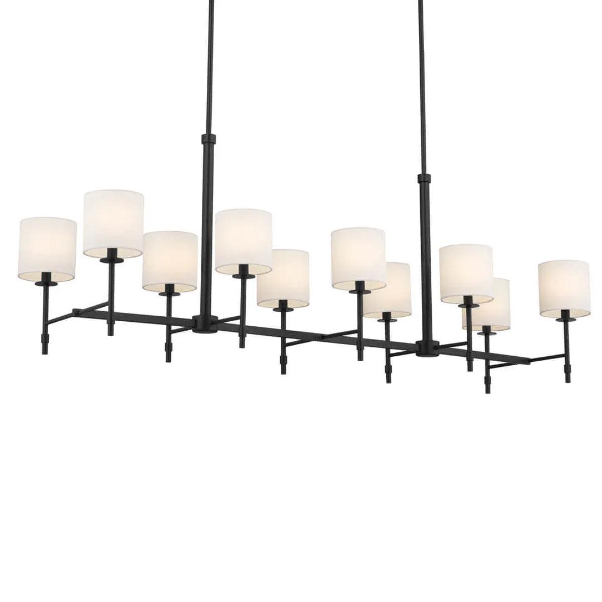 Ali 57" 10-Light Chandelier with Fabric Drum Shade, Black Finish - Bees Lighting