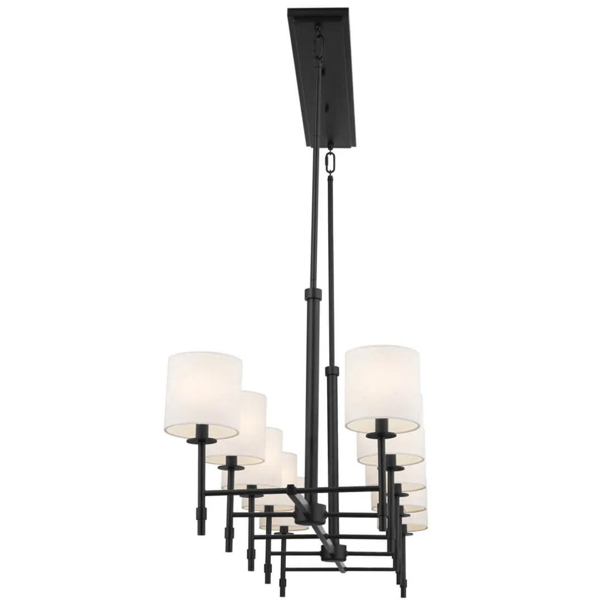 Ali 57" 10-Light Chandelier with Fabric Drum Shade, Black Finish - Bees Lighting