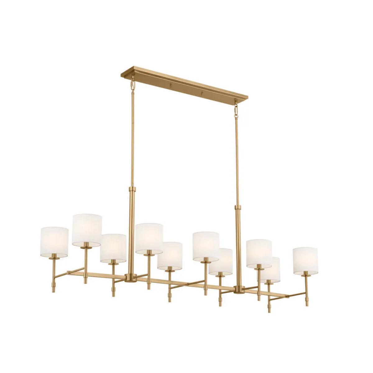 Ali 57" 10-Light Chandelier with Fabric Drum Shade, Brushed Natural Brass Finish - Bees Lighting