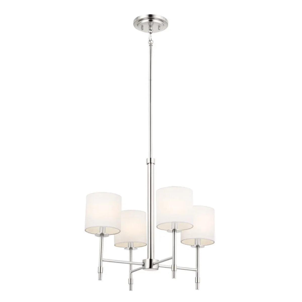 Ali 20" 4-Light Chandelier with Fabric Drum Shade, Polished Nickel Finish - Bees Lighting