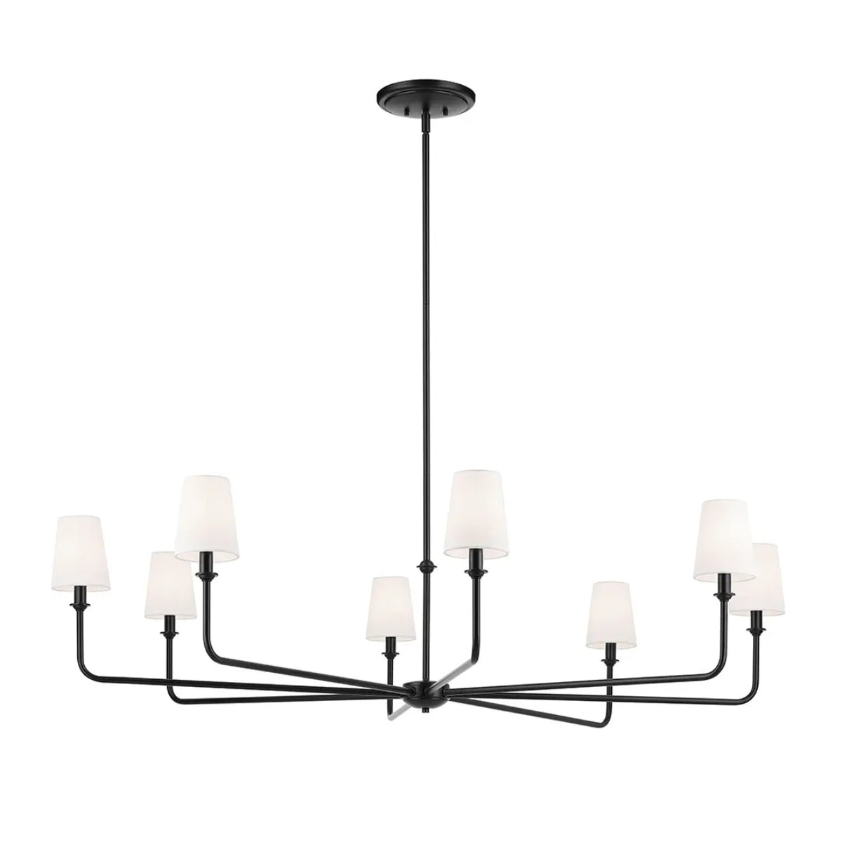 Pallas 52" 8-Light Chandelier with Fabric Tapered Shade, Black Finish