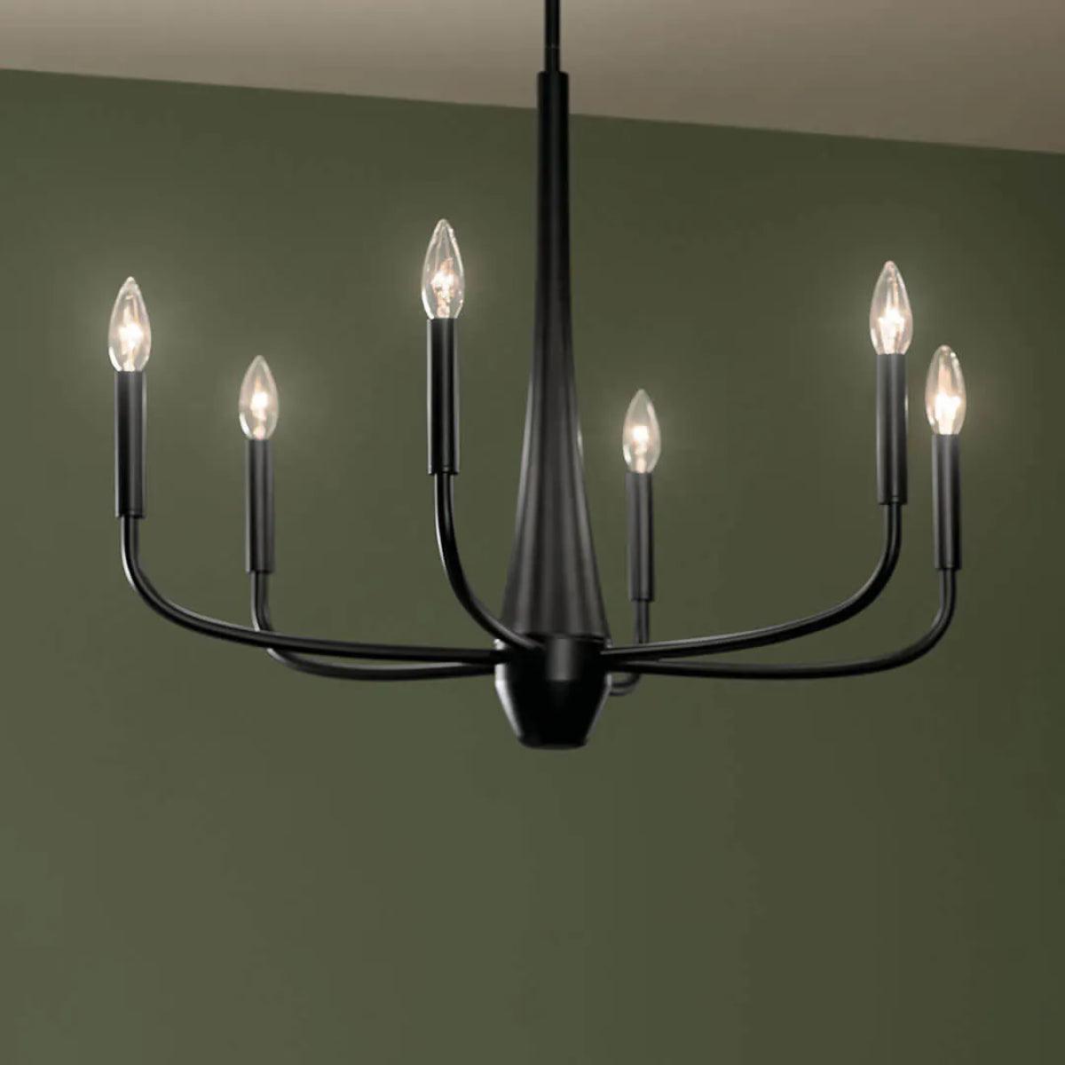 Deela 28" 6-Light Chandelier 1-Tier, Black Finish - Bees Lighting