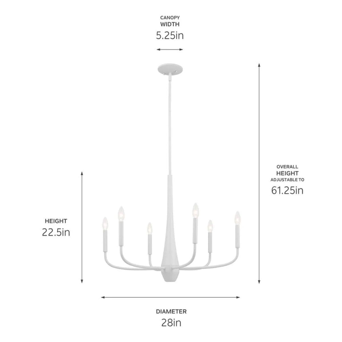 Deela 28" 6-Light Chandelier 1-Tier, White Finish - Bees Lighting