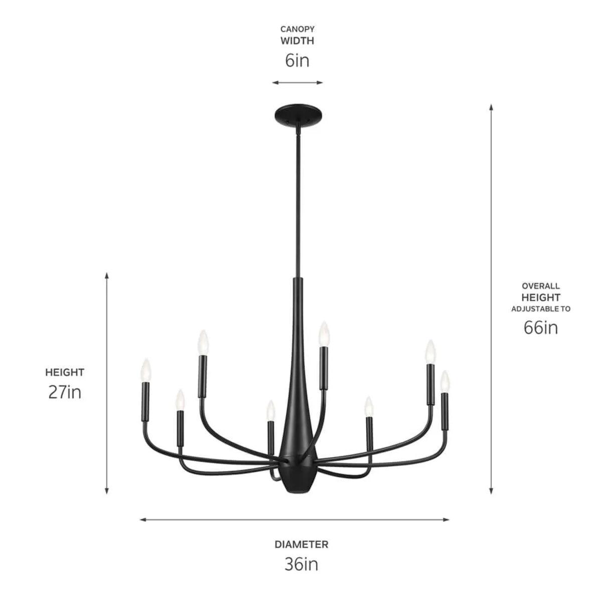 Deela 36" 8-Light Chandelier 1-Tier, Black Finish - Bees Lighting