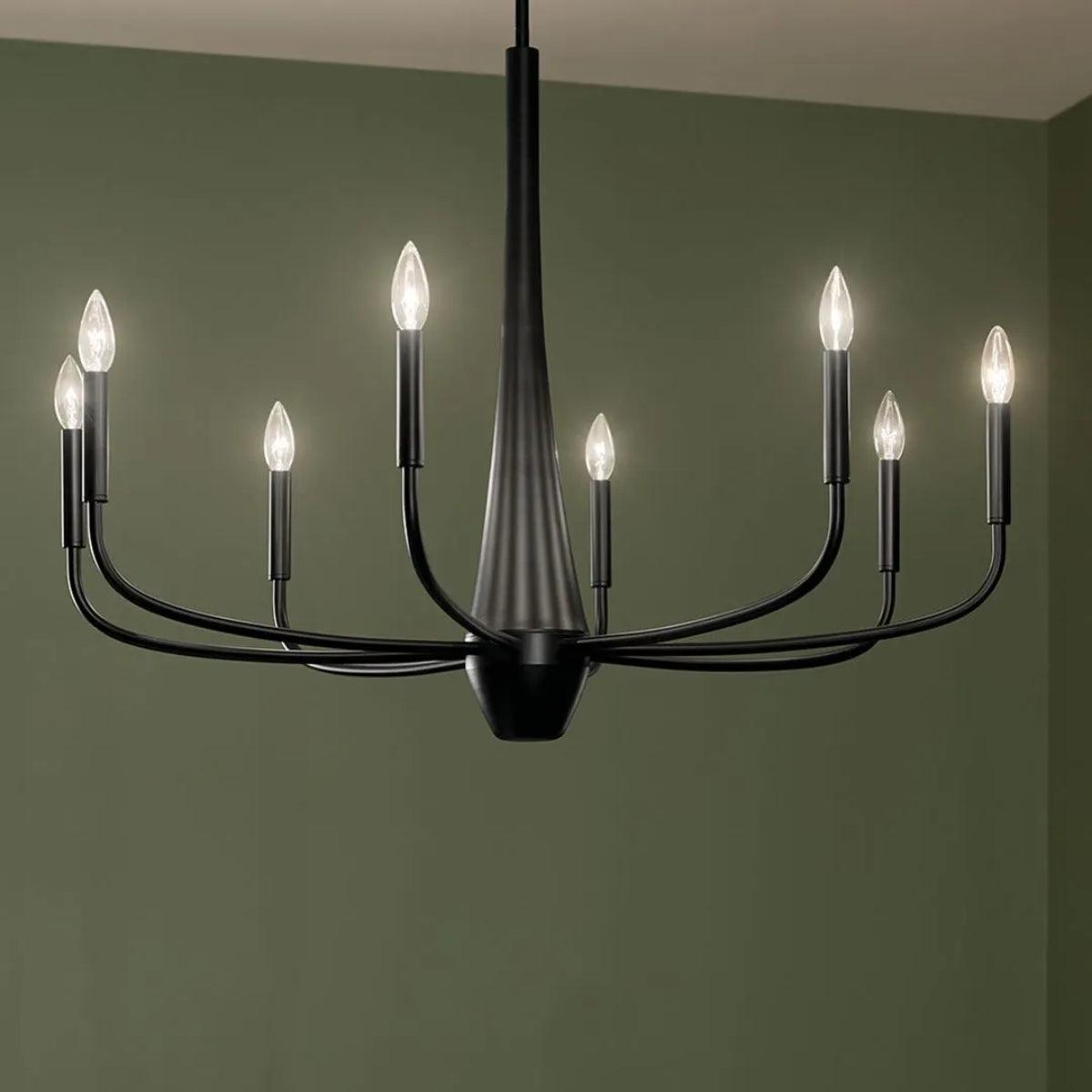 Deela 36" 8-Light Chandelier 1-Tier, Black Finish - Bees Lighting