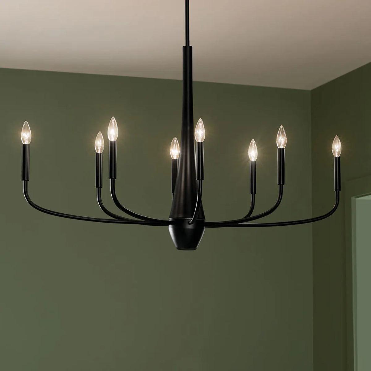 Deela 41" 8-Light Oval Chandelier 1-Tier, Black Finish - Bees Lighting