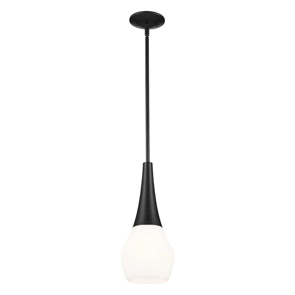 Deela 17" 1-Light Pendant Light with Satin Etched Cased Opal Glass, Black Finish - Bees Lighting