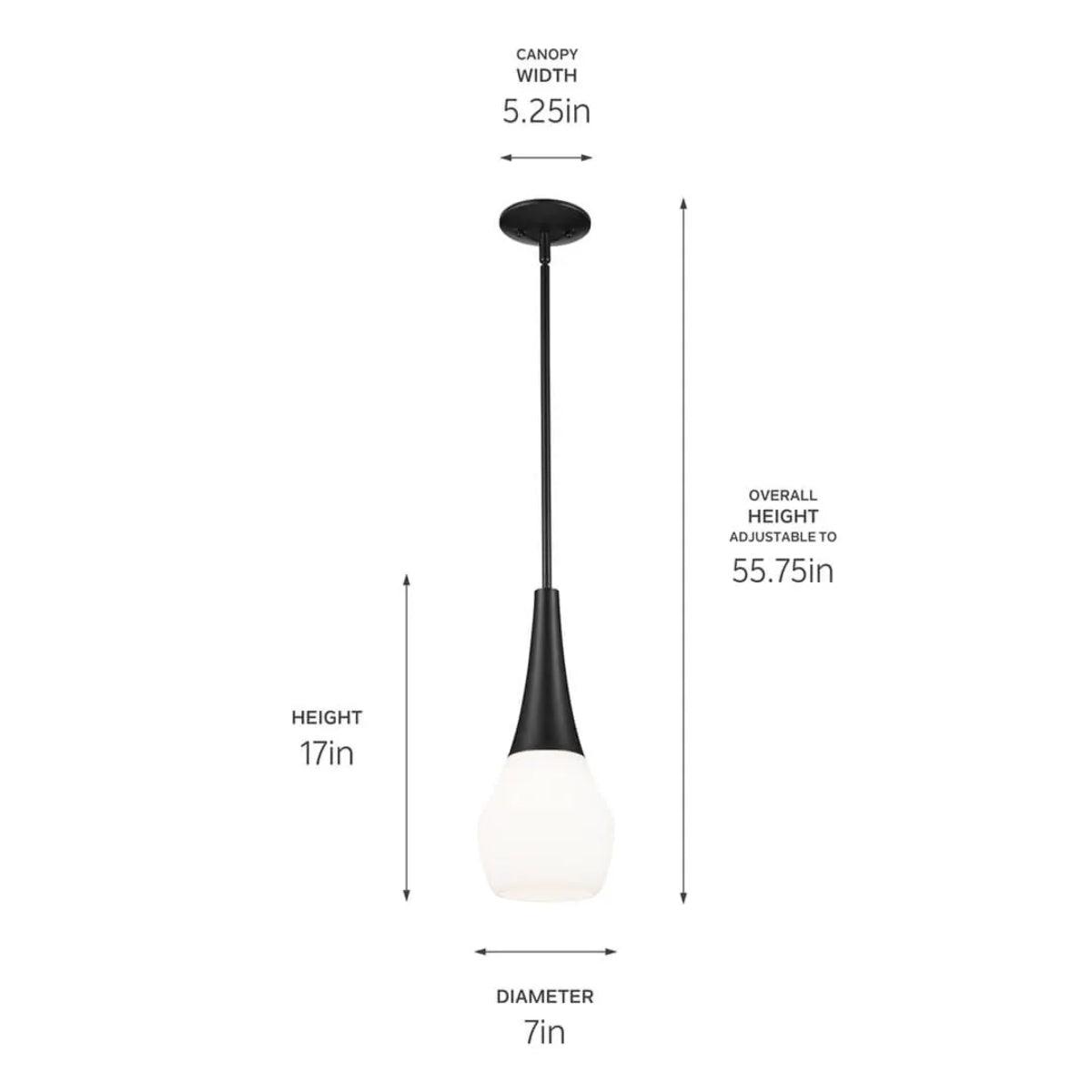 Deela 17" 1-Light Pendant Light with Satin Etched Cased Opal Glass, Black Finish - Bees Lighting