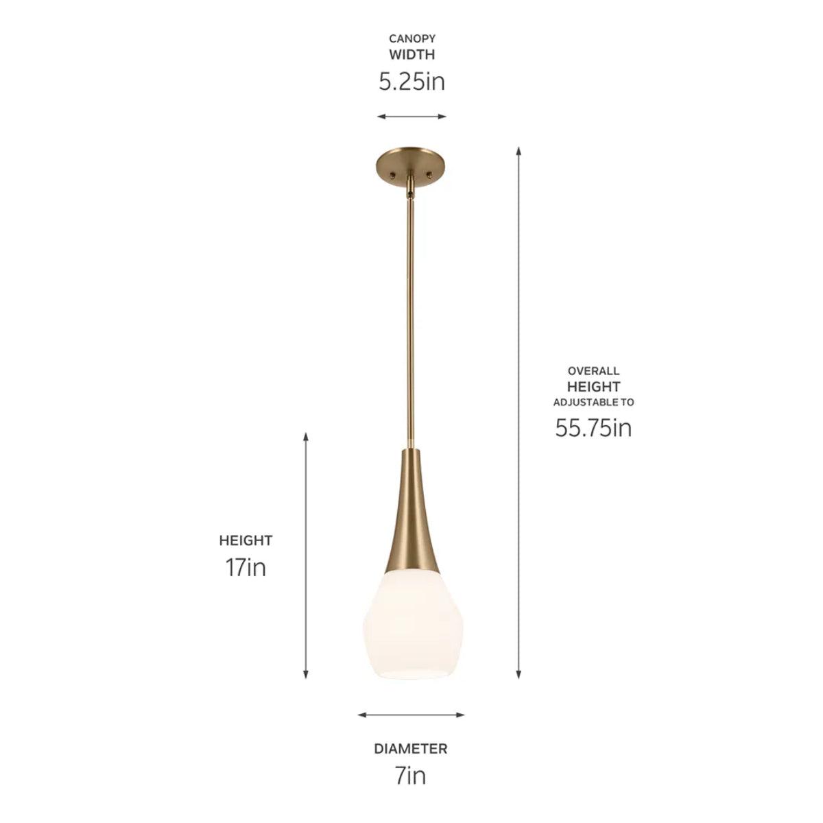 Deela 17" 1-Light Pendant Light with Satin Etched Cased Opal Glass, Champagne Bronze Finish - Bees Lighting