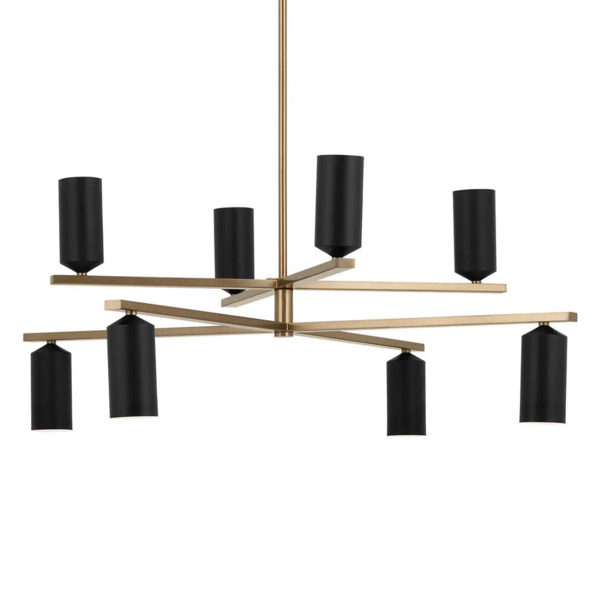 Gala 36" 8-Light Chandelier Multi-Tier with Metal cylinder shade, Champagne bronze and black Finish