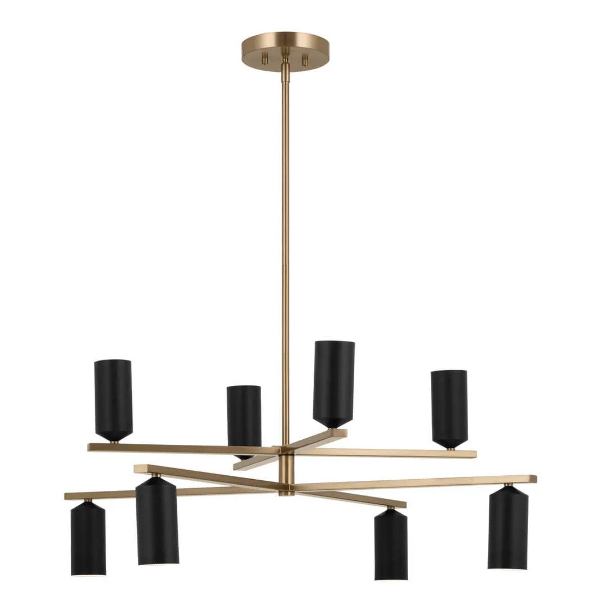 Gala 36" 8-Light Chandelier Multi-Tier with Metal cylinder shade, Champagne bronze and black Finish