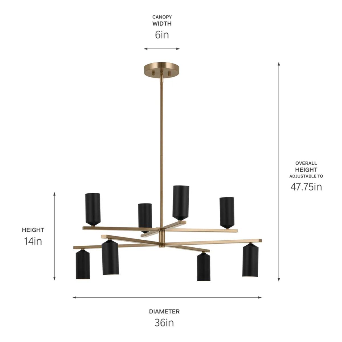 Gala 36" 8-Light Chandelier Multi-Tier with Metal cylinder shade, Champagne bronze and black Finish