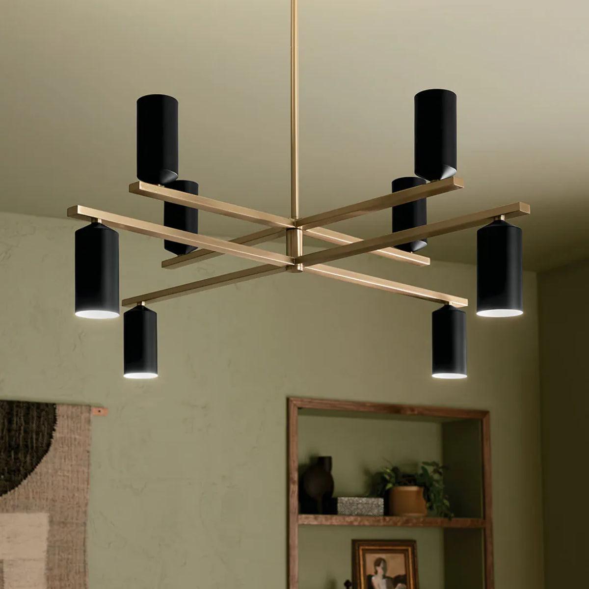 Gala 36" 8-Light Chandelier Multi-Tier with Metal cylinder shade, Champagne bronze and black Finish