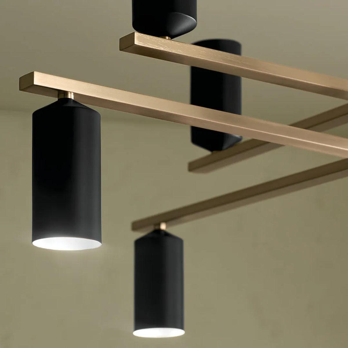 Gala 36" 8-Light Chandelier Multi-Tier with Metal cylinder shade, Champagne bronze and black Finish