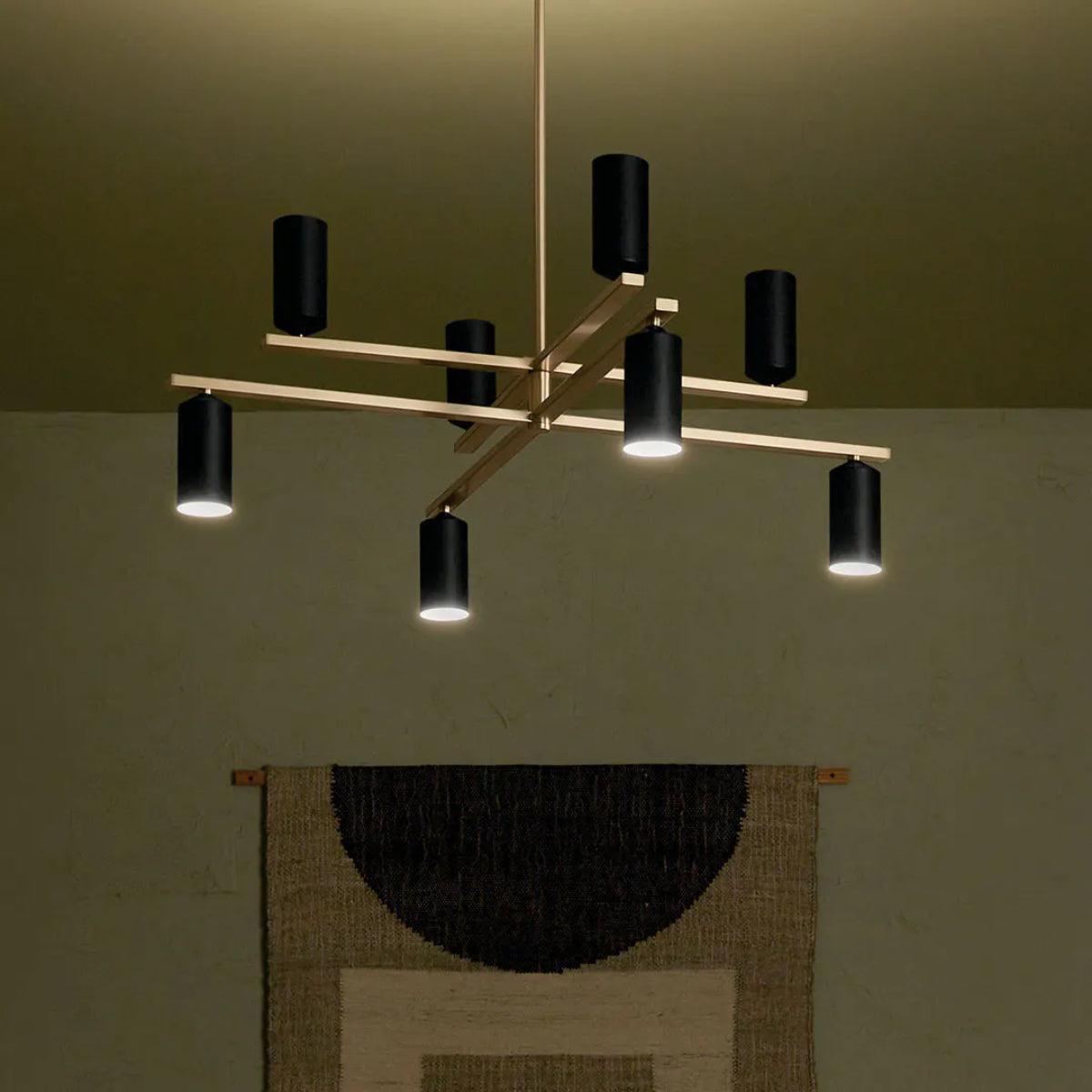 Gala 36" 8-Light Chandelier Multi-Tier with Metal cylinder shade, Champagne bronze and black Finish