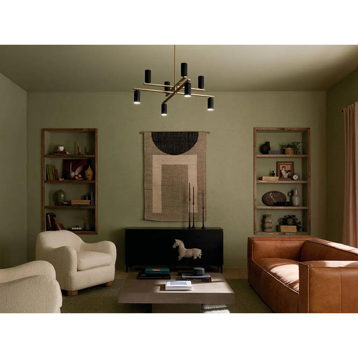 Gala 36" 8-Light Chandelier Multi-Tier with Metal cylinder shade, Champagne bronze and black Finish