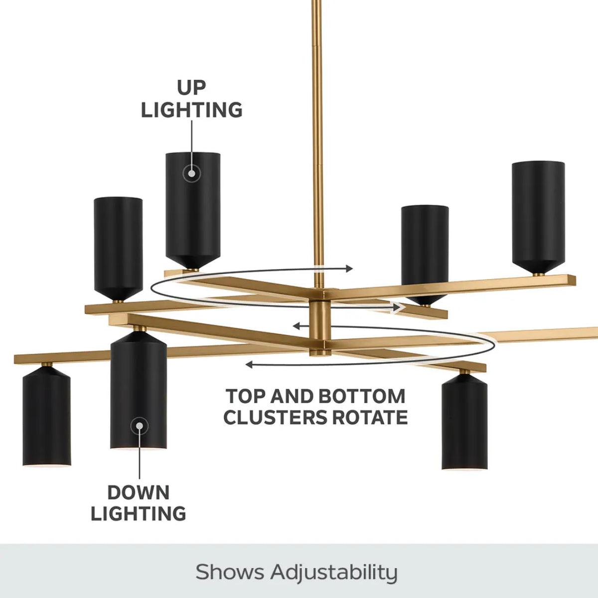 Gala 36" 8-Light Chandelier Multi-Tier with Metal cylinder shade, Champagne bronze and black Finish